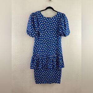 St Gillian silks royal blue white polka dots silk dress with bubble sleeves 14.